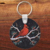 Roter Kardinal mit Winterroten Berries Schlüsselanhänger (Rückseite)