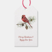 Roter Kardinal Pine Branch Pine Cones Weihnachten Geschenkanhänger (Vorderseite)