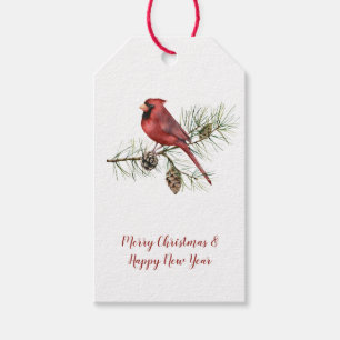 Roter Kardinal Pine Branch Pine Cones Weihnachten Geschenkanhänger