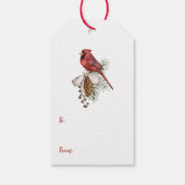 Roter Kardinal Pine Branch Pine Cones Weihnachten Geschenkanhänger (Rückseite)