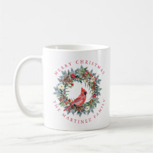 Roter Kardinal Pine Wreath Frohe Weihnachten Kaffeetasse