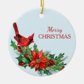 Roter Kardinal Poinsettia Keramik Ornament (Vorne)