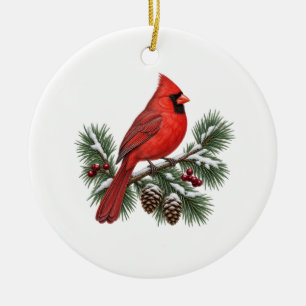 Roter Kardinal Schnee-Kiefer Keramik-Kreis-Ornamen Keramik Ornament