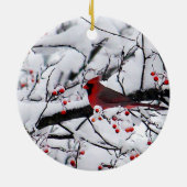 Roter Kardinal Schneebaum Foto Keramik Ornament (Hinten)