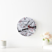 Roter Kardinal Schneebaum Foto Runde Wanduhr (Zuhause)