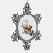 Roter Kardinal Schneeflocken Zinn-Ornament (Links)