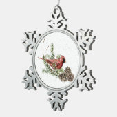 Roter Kardinal Schneeflocken Zinn-Ornament (Rechts)