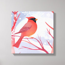 Roter Kardinal | Schöne Aquarellmalerei Leinwanddruck