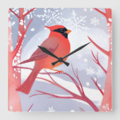 Roter Kardinal | Schöne Aquarellmalerei Quadratische Wanduhr (Vorderseite)