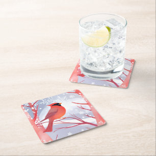 Roter Kardinal   Schöne Aquarellmalerei Rechteckiger Pappuntersetzer