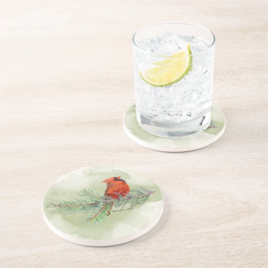 Roter Kardinal Schöne Rustikale Wasserfarbe Getränkeuntersetzer (Seite)