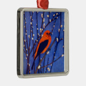 Roter Kardinal Silbernes Ornament (Rechts)