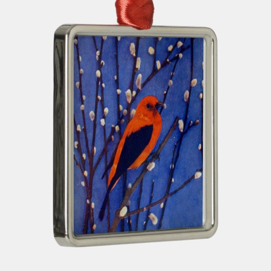 Roter Kardinal Silbernes Ornament (Rechts)