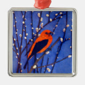 Roter Kardinal Silbernes Ornament (Vorne)