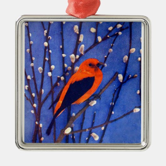 Roter Kardinal Silbernes Ornament (Vorne)