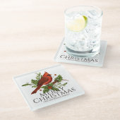 Roter Kardinal-Stechpalme-Weihnachts-Geschenk mit Glasuntersetzer (Schrägansicht)