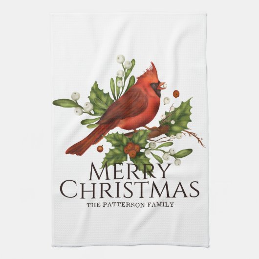 Roter Kardinal Stechpalme Weihnachtsküche Geschenk Geschirrtuch (Vertikal)
