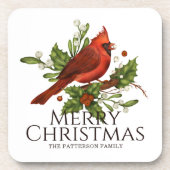 Roter Kardinal-Stechpalmen-Weihnachts-Geschenk mit Getränkeuntersetzer (Vorderseite)