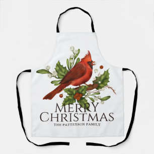 Roter Kardinal-Stechpalmen-Weihnachts-Geschenk mit Schürze