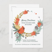 Roter Kardinal Strawberry Weihnachtsfeiertag Ankündigungspostkarte (Vorne/Hinten)