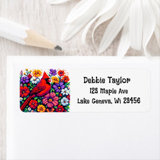 Roter Kardinal und Blume Pixel Art (Insitu)