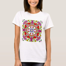 Roter Kardinal und farbenfrohe Blume Mandala T-Shirt
