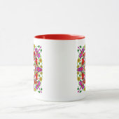 Roter Kardinal und farbenfrohe Blume Mandala Tasse (Zentrum)