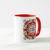 Roter Kardinal und farbenfrohe Blume Mandala Tasse (VorderseiteRechts)