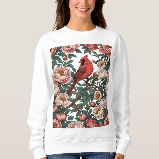 Roter Kardinal und Pfingstrosengarten Sweatshirt (Vorderseite)