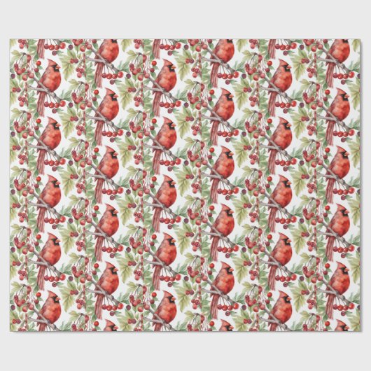 Roter Kardinal und Red Berry Branch Weihnachten Geschenkpapier (Flach)