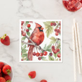 Roter Kardinal und Red Berry Branch Weihnachten Serviette (Beispiel)