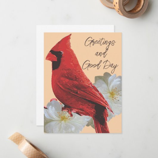 Roter Kardinal und Rosen Mitteilungskarte (Vorderseite/Rückseite Beispiel)