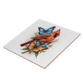 roter Kardinal und Schmetterlinge Fliese (Seite)
