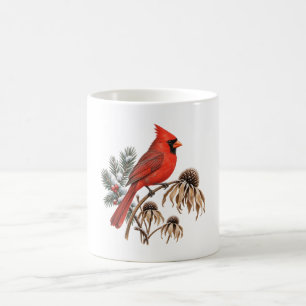 Roter Kardinal und schneebedeckter Samenstand-Bech Kaffeetasse