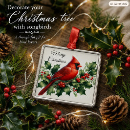 Roter Kardinal und Stechpalme zu Weihnachten Ornament Aus Metall