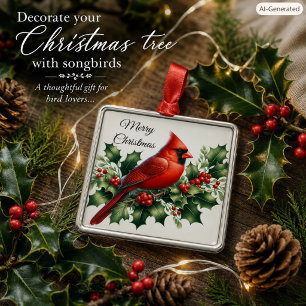 Roter Kardinal und Stechpalme zu Weihnachten Ornament Aus Metall
