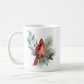 Roter Kardinal und Weihnachtsgrün und Pinienbäume Kaffeetasse (Links)
