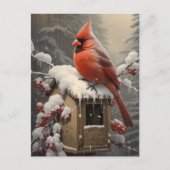 Roter Kardinal-Vogel auf der Mailbox Postkarte (Vorderseite)