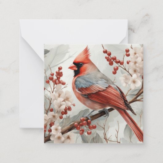 Roter Kardinal-Vogel auf einer Zweigstelle Mitteilungskarte (Vorderseite)