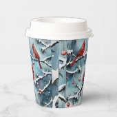 Roter Kardinal Vögel auf verschneiten Branchen Wei Pappbecher (Rechts)