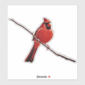Roter Kardinal-Vogel auf Zweigniederhalter Aufkleber (Blatt)