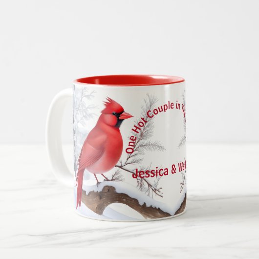 Roter Kardinal-Vogel-Individuelle Name und Text au Zweifarbige Tasse (Vorderseite Links)