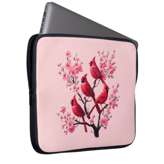Roter Kardinal Vögel Rosa Kirsche Blossom Tree Bir Laptopschutzhülle (Vorne Rechts)