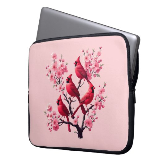 Roter Kardinal Vögel Rosa Kirsche Blossom Tree Bir Laptopschutzhülle (Vorderseite Links)