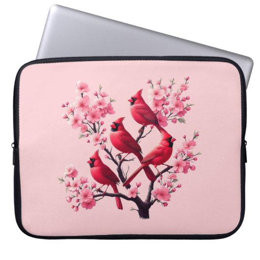 Roter Kardinal Vögel Rosa Kirsche Blossom Tree Bir Laptopschutzhülle (Vorderseite)