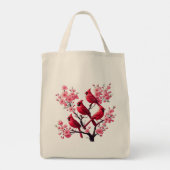 Roter Kardinal Vögel Rosa Kirsche Blossom Tree Bir Tragetasche (Rückseite)