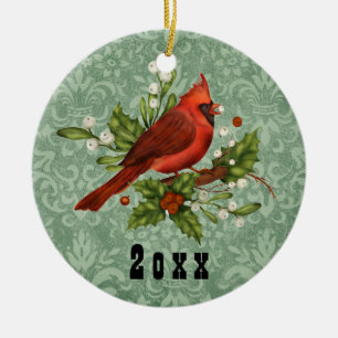 Roter Kardinal-Vogel-Weihnachten Feriengjahr C im Keramik Ornament