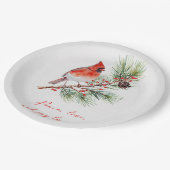 Roter Kardinal-Vogel Weihnachten Papier-Teller Pappteller (Schrägansicht)