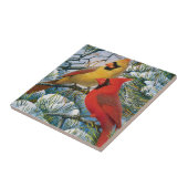 Roter Kardinal Vogelarten Winterschnee Keramik Fliese (Seite)