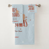 Roter Kardinal Vogelbäume Frohe Weihnachten Blau Badhandtuch Set (Insitu)